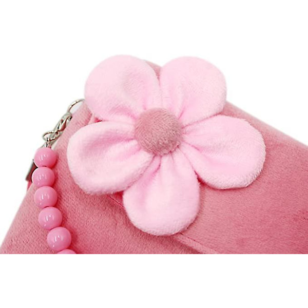 Pieni tyttö muoti kukka crossbody olkalaukku pehmo käsilaukku mini lompakko kahvalla (vaaleanpunainen)