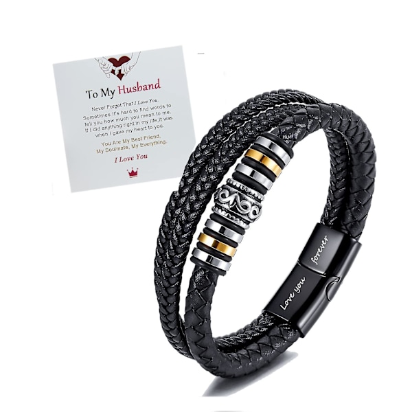 Till min man Armband - \"Jag kommer alltid att vara med dig\" Flätad läderarmband för män pojkar, rostfritt stål inspirerande