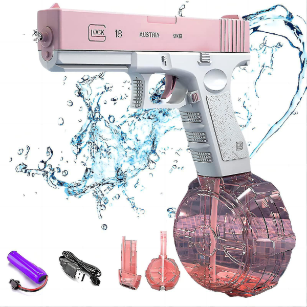 Nye elektriske vannpistoler for barn, 2023 automatiske sprutpistoler, vannleketøy for sommerbassengstrandfest（D，rosa）
