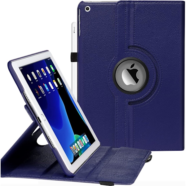 Etui for iPad 9. generasjon (2021) / 2020 iPad 8 / 7. generasjon for 10,2 tommers iPad, 360 graders roterende beskyttende iPad-etui (Marineblå)