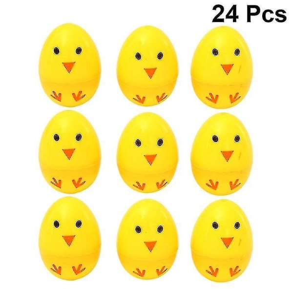 24 stk Chick Printing Egg Simuler Plastic Æggeskal Kids Diy Egg Party Supplies Layout Rekvisitter til påskefest Lotteri