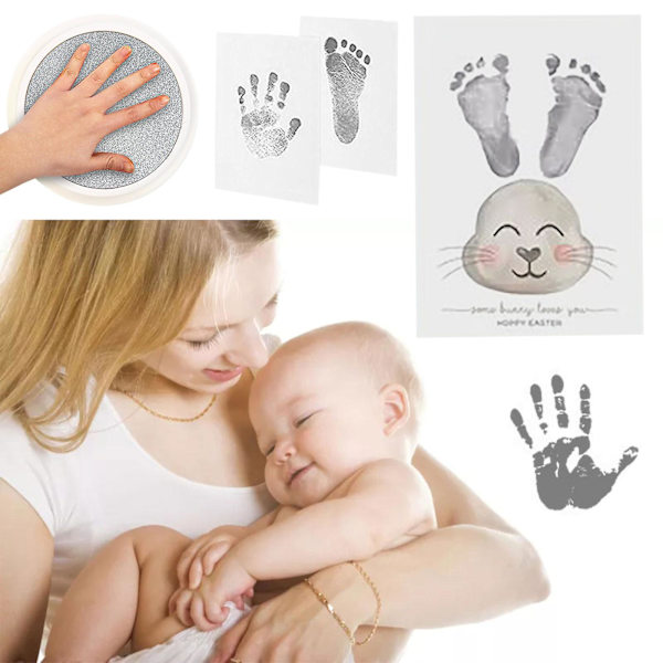 Påskkanin Fotspår Konst Påsk DIY Kort Baby Födelse Fotspår Handavtryck Fullmåne Minneskort Dekorativ Vägg