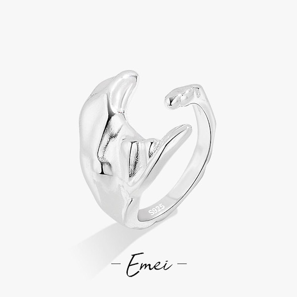 WABJTAM Enkel geometrisk oregelbunden ring i rostfritt stål, festliga ringar för damer och flickor, silver