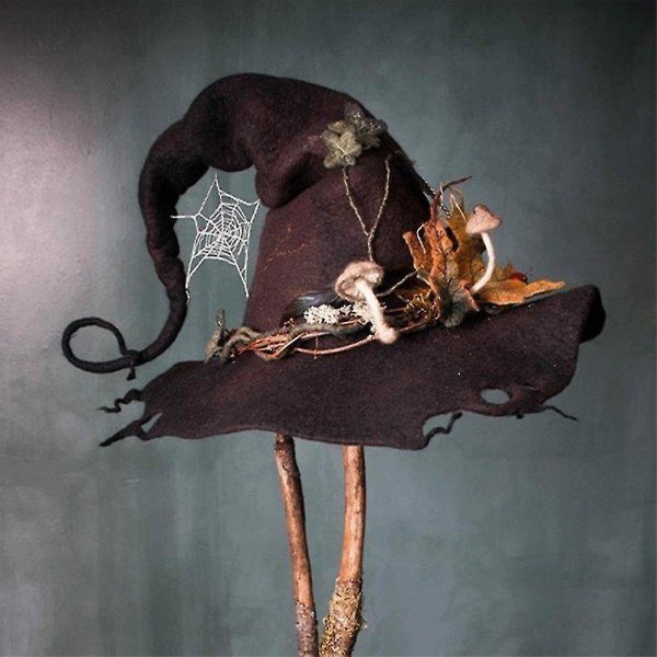 Aleko Kvinder Halloween Party Maskerade Filt Hekse Hat Cosplay Prop Costume Fancy Dress,huncv Brun（Brun）