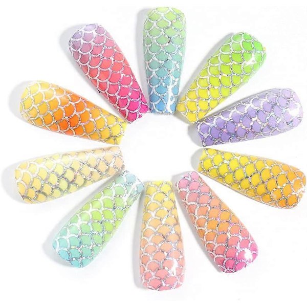 Mermaid Nagelfoljer Gradient Fiskfjäll Nagelkonst Dekaler Nageltillbehör Charms Holografiskt Limpapper Vågmönster för Akryl Naglar Manikyr Dekaler