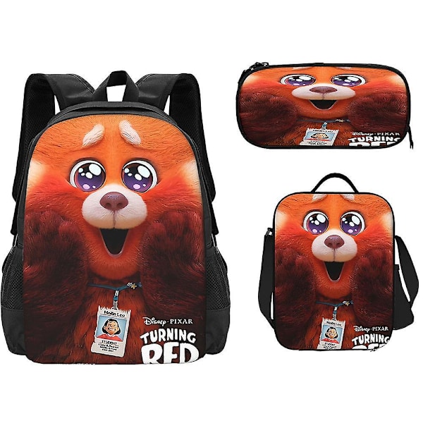 Ungdom Metamorfose Turning Red Student Bag, Animasjonsryggsekk Tredelt Sett, Måltidspose Blyantpose Ryggsekk（Tredelt Sett，8）