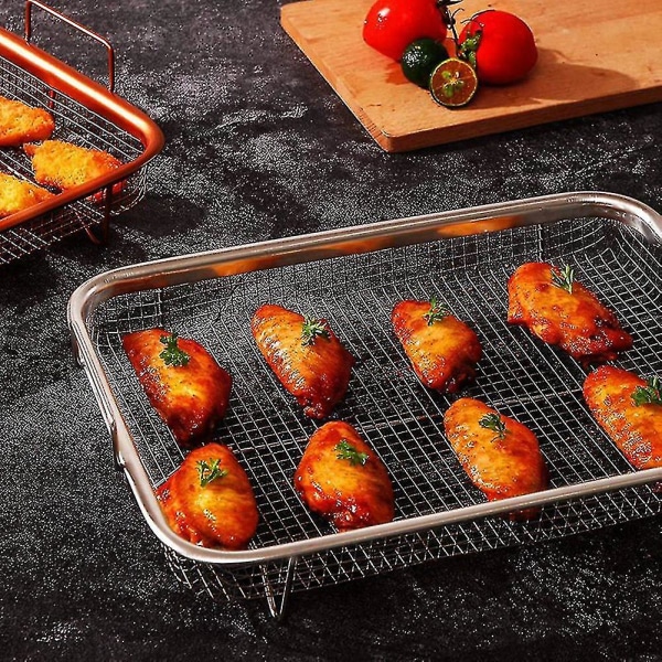 1 stk kurv til ovn, rustfritt stål kurv, non-stick mesh kurv, brett trådkurv