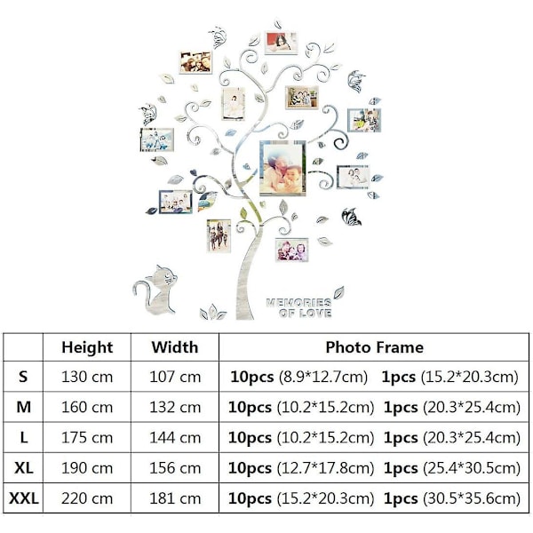 Trädväggdekaler 3D Foto Ram DIY Väggdekaler Konst Heminredning För Sovrum, Vardagsrum, Barnkammare, Hall, Barnkammare, Present (silver,m)