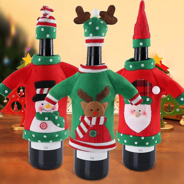 3 Stk Sweater julevinflaskeovertræk, ferievinflaske