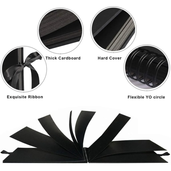 Fotoalbum 80 svarta sidor klippbok fotoalbum att designa själv 40 ark 29x21,5cm fotobok att limma i DIY