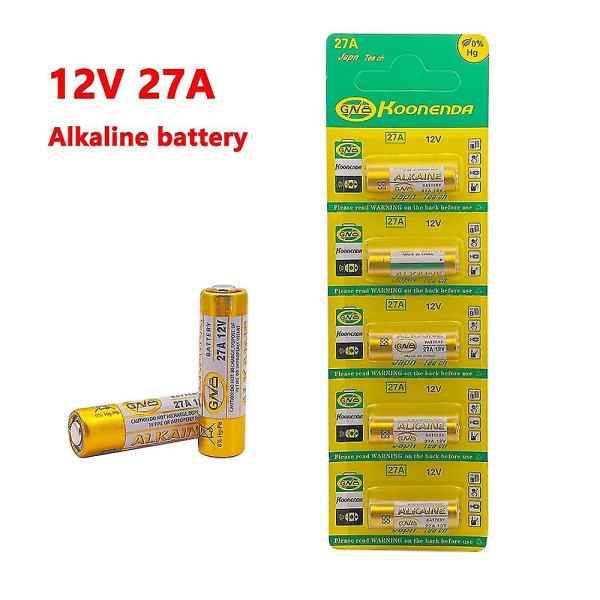 5 stk 27a 12v alkalisk batteri kompatibel dørklokke Walkman bilalarm fjernbetjening A27 27a G27a Mn27 Ms27 Gp27 V27ga Alk27a tør batteri