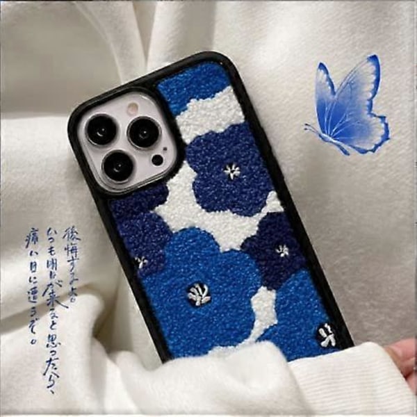 Klein Blå Broderade Blommor Skal Kompatibel med iPhone 13 / iPhone 13 Pro/iPhone 13 Pro Max, Utsökt Design Telefonfodral för Pojkar & Flickor (B
