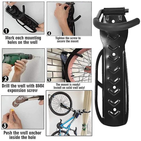 2 stycken väggmonterade cykelställ, cykelställ, väggmonterat cykelställ, cykelväggfästen med tillbehör, cykelkrok, cykelställ butik/garage