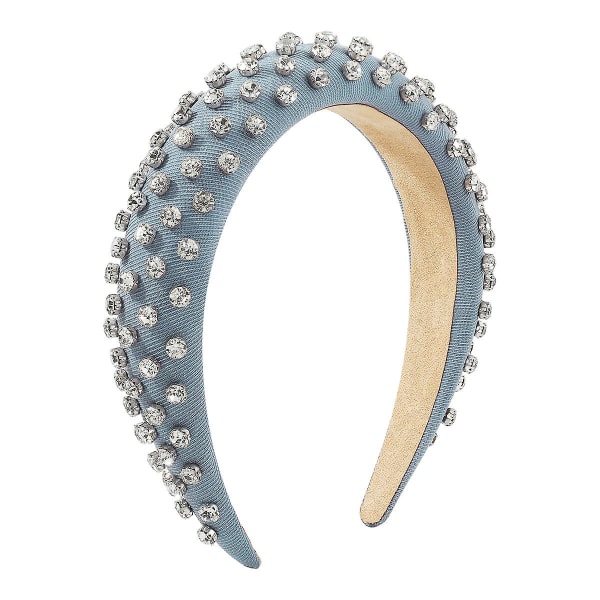 Rhinestone Bling Jeweled Crystal Beaded Vadderat Pannband blå