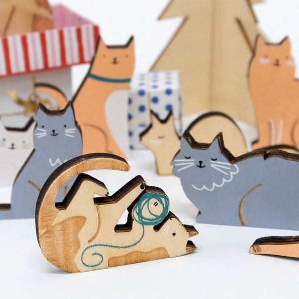 Kattens adventskalender for familie og venner Koffert Slitesterk bærbart tre kreativ julegave（Rød）