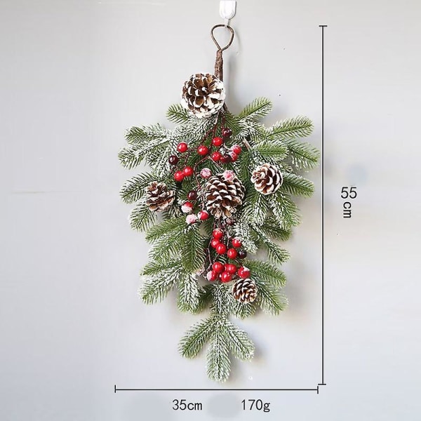 Jouluinen rottinkinen ylösalaisin käännetty puu seinälle ripustettava ovikoriste ravintolan koriste 55*35cm