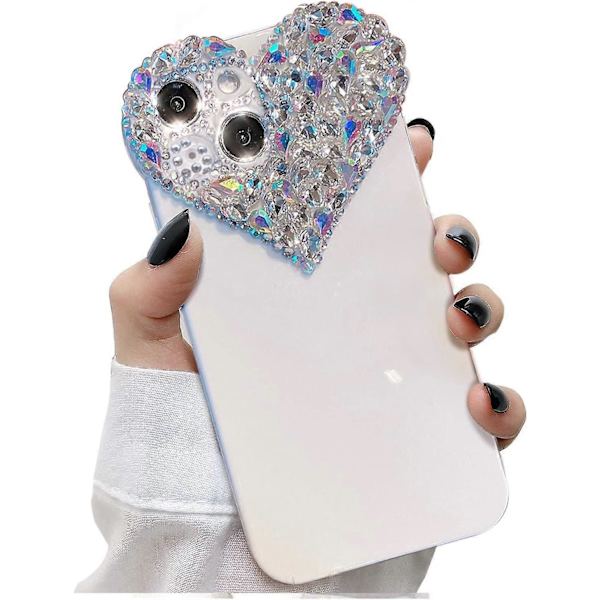 Söt iPhone 14-fodral 3D Glitter Sparkle Bling-fodral för kvinnor och flickor, vackert strassdiamant söt estetisk hjärta pärlor mjuk TPU stötfångare