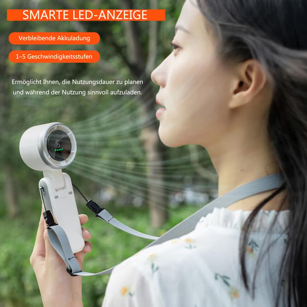 Håndholdt Mini Ventilator 3-i-1, USB-genopladelig med LED-display, 5 hastigheder og 180° rotation, foldbart design til kontor og udendørs brug white