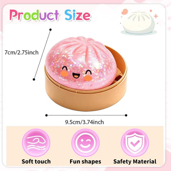 Dumpling Squeeze Toy Squishy with Glitter Effect, Soft Sensory Stress Ball with Storage Box, Slow Rising Fidget Toy for Home and Office 8PCS