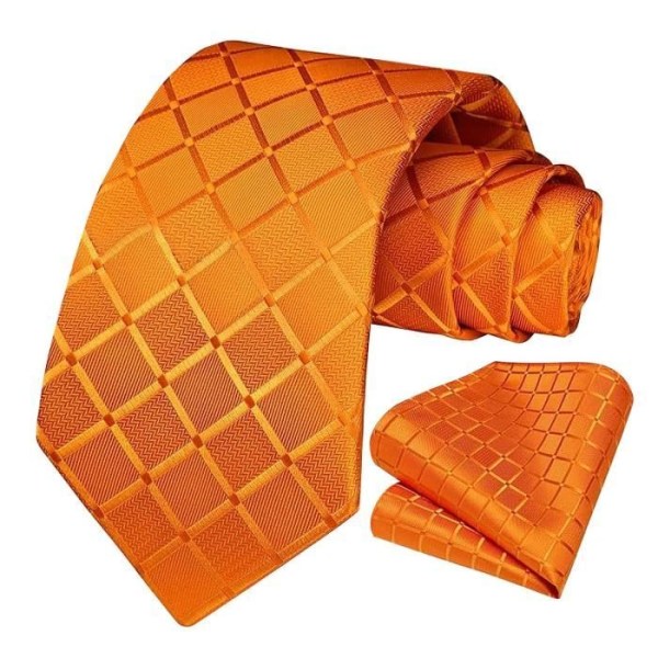 OcioDual mäns slips, slips och ficka fyrkantsuppsättning, rutig, orange färg, handgjorda