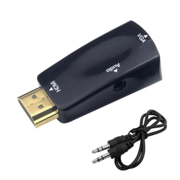 Svart HDMI till VGA hane till hona adapter, Aux Audio Cable Converter, PS4 TV Box, Display Port