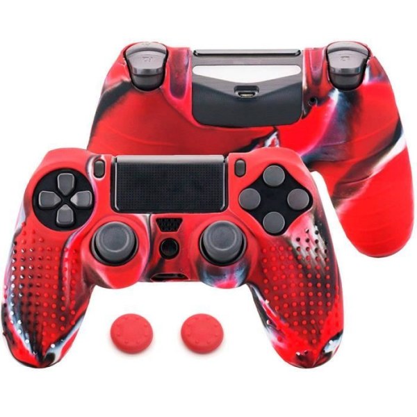 OCIODUAL Silikonskyddsfodral Kompatibel med PS4-Slim-PRO Controller Tricolor Red Gamepad Anti-Slip Cover Case
