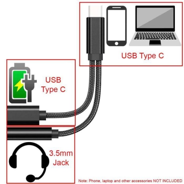 OCIODUAL USB Typ C till Mini Jack 3,5 mm TRRS OMPT-kabel och svart laddningsuttag Stereo Ljud Audio Converter Adapter