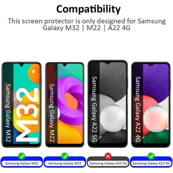 OcioDual Skärmskydd Kompatibel med Samsung Galaxy A22 4G-M32 4G-M22 9H härdat glas Skyddsfilm Anti-Scratch Glass