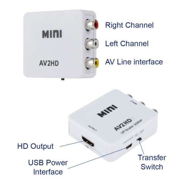 OCIODUAL AV Adapter RCA till HDTV Composite Video Audio 1080p Vit för konsoler TV-spel AV2HDTV Converter Full HD