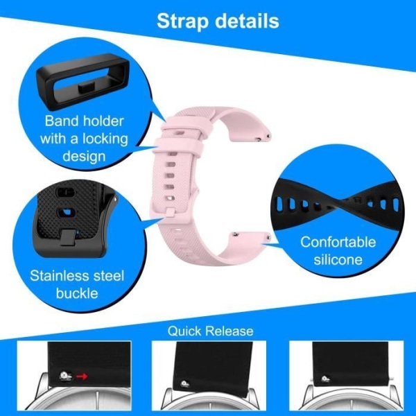 OCIODUAL Armband kompatibelt med Garmin Venu2s, Forerunner 255s-265s, Armband 18mm Rosa Färg, Längd: 83mm-108mm,