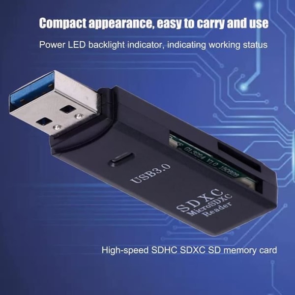 2 i 1 USB 3.0 SD-kortläsare, Flashminneskort Adapter Hub för TF-SD-SDHC-SDXC[585]
