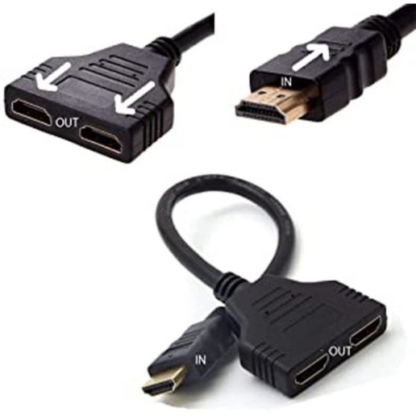 2-vägs HDMI-delare; 1 in 2 ut. Anslut 2 bildskärmar eller TV-apparater. Dubbel HDMI-switch, O-pläterad HDMI-splitterkabel