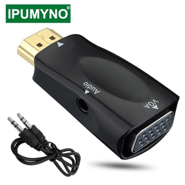 Svart HDMI till VGA-adapter, ljuddelare, 3.5-jack, kabelomvandlare, TV-box, ADisplay-port,