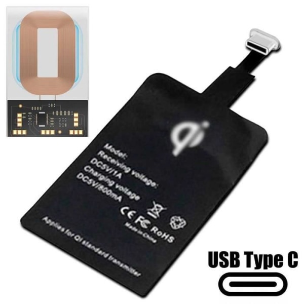 OCIODUAL USB Typ C Laddningsmottagare 1A Svart Qi trådlös laddningsmottagningsmodul Induktiv laddningsadapter