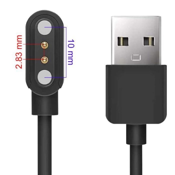 OCIODUAL USB-laddningskabel kompatibel med Xiaomi Haylou LS01-LS02 Svart 2-stifts laddare Magnetisk ersättning