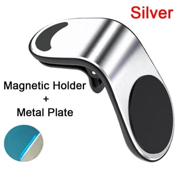 Bilfästen, L Shape 360 magnetisk mobiltelefonhållare, metall luftventilfäste - Silver[F537]
