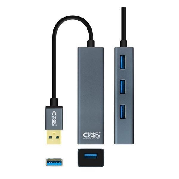 4-portars USB-hubb NANOCABLE 10.16.4402 USB 3.0 Grå - - - NANOCABLE