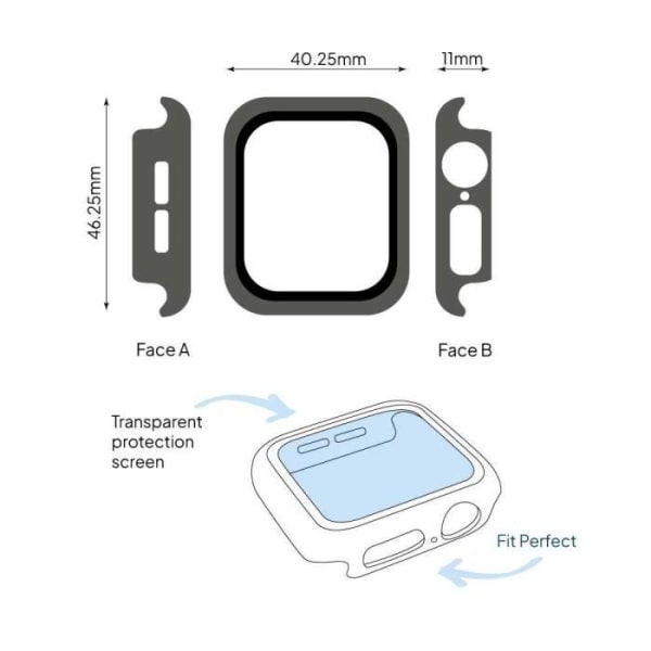 OcioDual PE-skyddsfodral kompatibel med Apple Watch 4-5-6-SE Smartwatches (44 mm) Genomskinlig