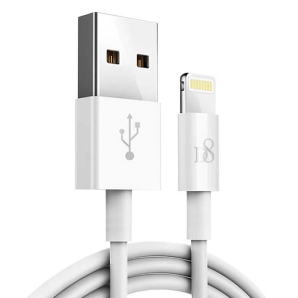 D8-kabel 2m USB Typ A Lightning MFi-certifikat Vit Charge+Data kompatibel med iPhone 13 12 11 X iPad Pro PSC-0327
