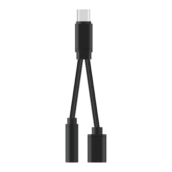 2 i 1 USB-C till 3,5 mm Typ C Audio Adapter Converter Kabel 3,5 mm Audio Jack Hörlursadapter (svart) A220