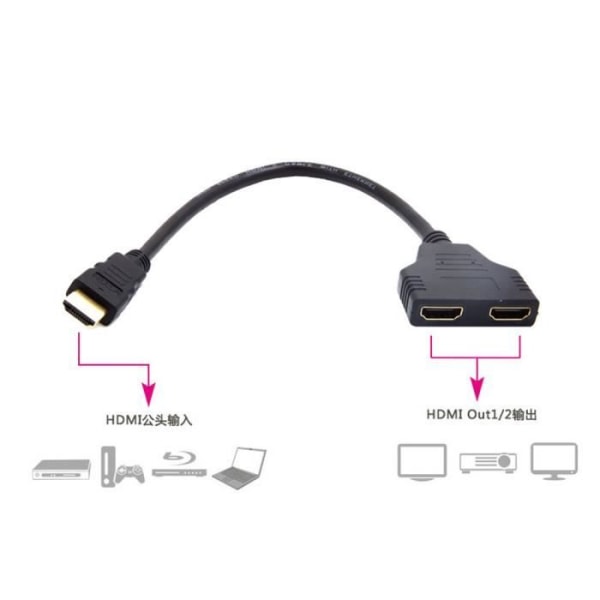 HDMI 1 till 2 Split Dual Signal Adapter Convert Kabel för TV Video HDTV BK-XLQ61220703BK_3780