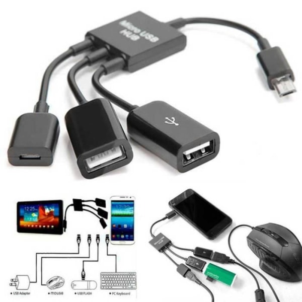 OCIODUAL Micro B till 2 USB OTG-kabel Svart för mobiltelefoner Smartphones Surfplattor Smartphone Tabletter