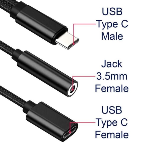 OCIODUAL USB Typ C till Mini Jack 3,5 mm TRRS OMPT-kabel och svart laddningsuttag Stereo Ljud Audio Converter Adapter
