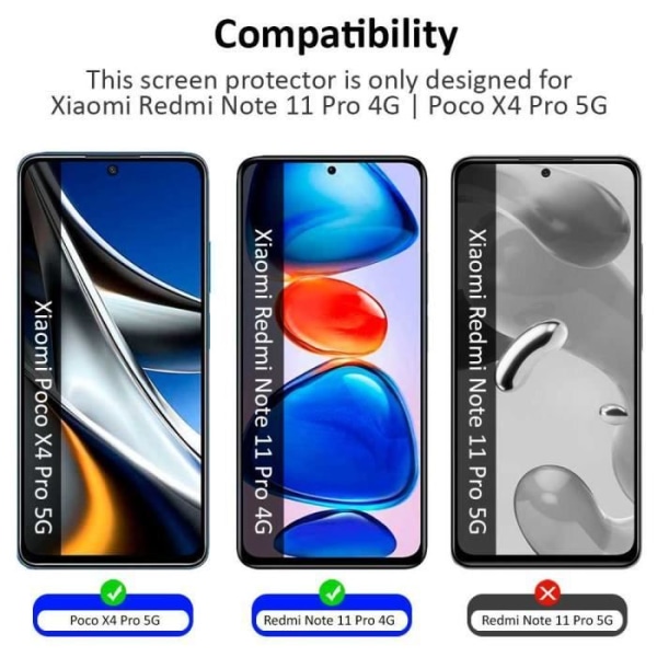 OCIODUAL Skärmskydd för Xiaomi Redmi Note 11 Pro och Poco X4 Pro 5G härdat glas 9H 2.5D Anti-Scratch Shock Bubble-Free