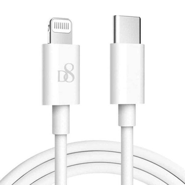 D8-kabel 1m USB Typ C Lightning MFi-certifikat Vit Charge+Data kompatibel med iPhone 13 12 11 iPad Pro PSC-0462