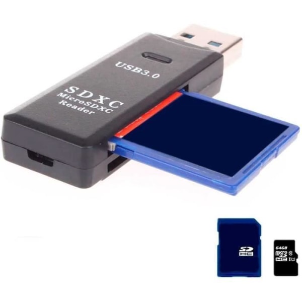 USB 3.0 Typ A höghastighetskortläsaradapter för SDHC SDXC MMC Micro SD SD HC SD XC TF Svart[141]