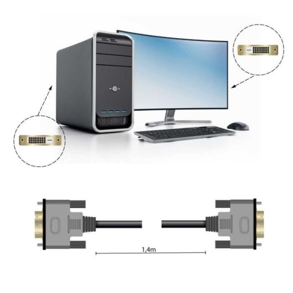 OCIODUAL DVI-D DL Hane-Hane-kabel 1,5 m 24+1 2K Full HD svartpläterad för platta skärmar, CRT-skärmar, projektorer och video