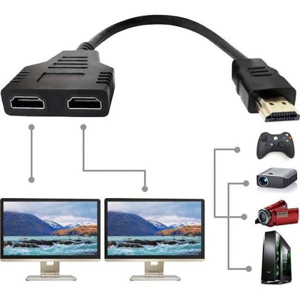 HDMI Splitter 1 in 2 Out, 1080P HDMI-kabel HDMI Hane till Dual HDMI Hona 1 till 2-vägs Splitter Cable Converter Adapter för HDTV, [329]
