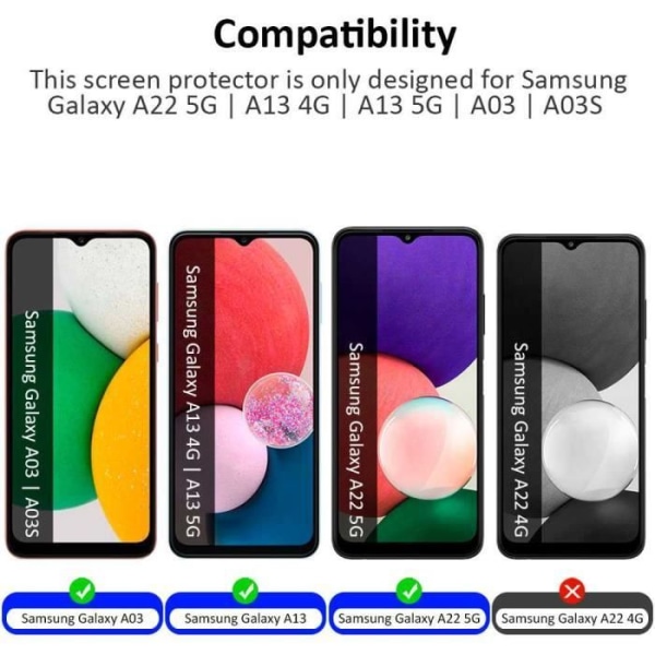 OcioDual Skärmskydd Kompatibel med Galaxy A22 5G-A03S-A03-A13 4G-A13 5G Härdat glas Skydd Anti-Scratch Glass