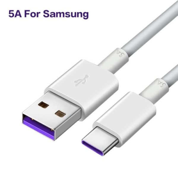 Telefonkabel, Vit 5A USB Type-C-kabel för snabb laddning och dataöverföring, USB-C-laddarsladd - 5A för Samsung - 2m